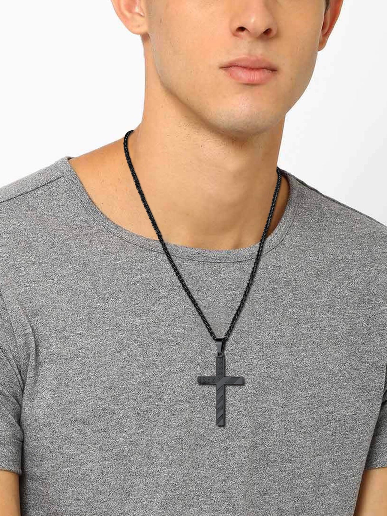 American Flag Cross Necklace for Boys Men Black Cross Pendant Chain Necklace First Communion Religious Jewelry Gift