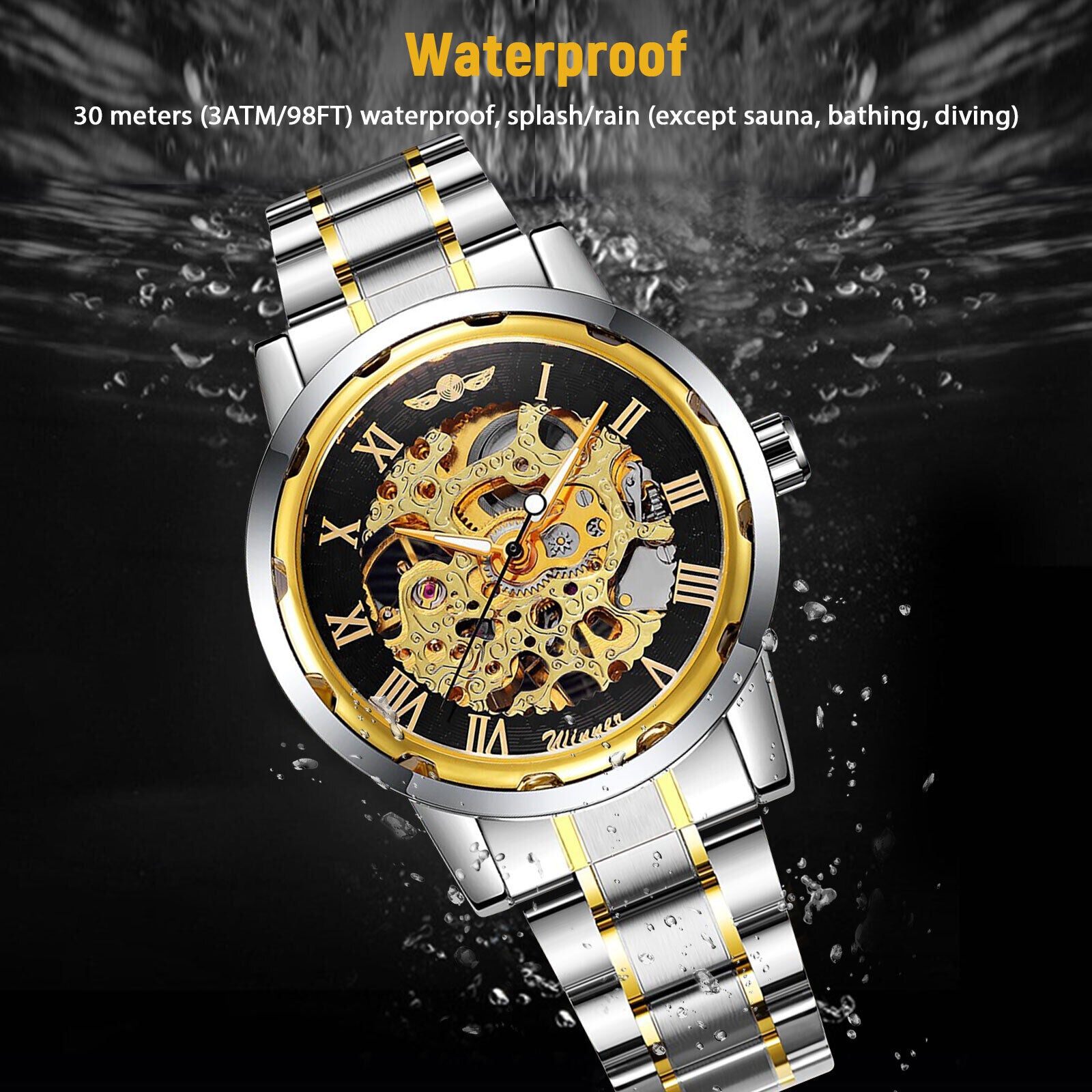 Men'S Luxury Watch Waterproof Stainless Steel Automatic Mechanical Wristwatch US