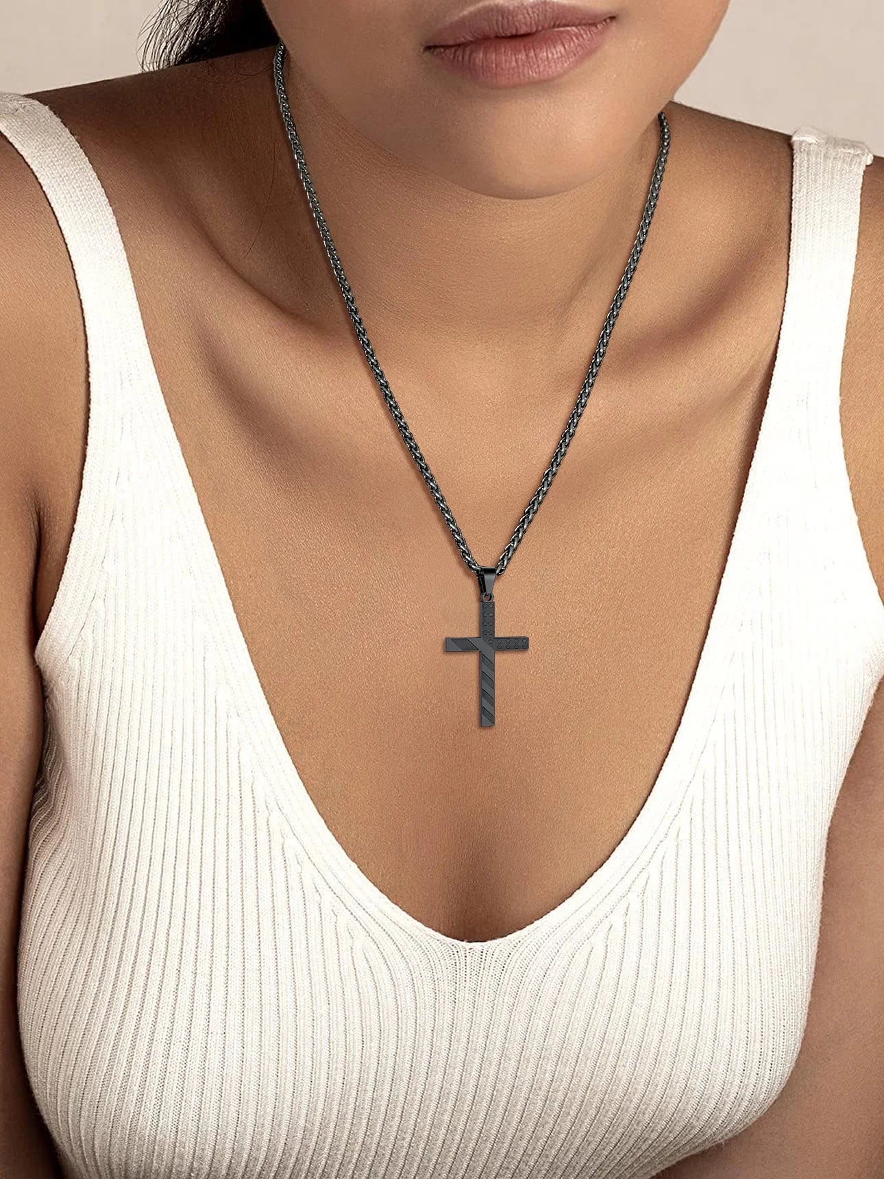 American Flag Cross Necklace for Boys Men Black Cross Pendant Chain Necklace First Communion Religious Jewelry Gift