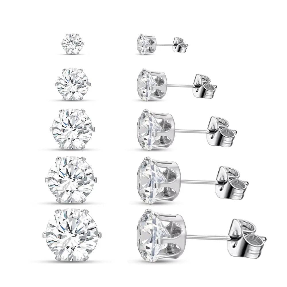 10Pcs Shiny CZ Cubic Zirconia Paved Stud Earrings Set for Women Men Unisex Gold Color Alloy Simple Fashion Party Earring Jewelry