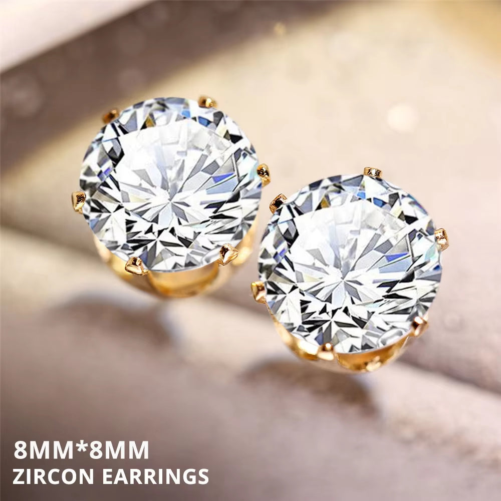 10Pcs Shiny CZ Cubic Zirconia Paved Stud Earrings Set for Women Men Unisex Gold Color Alloy Simple Fashion Party Earring Jewelry