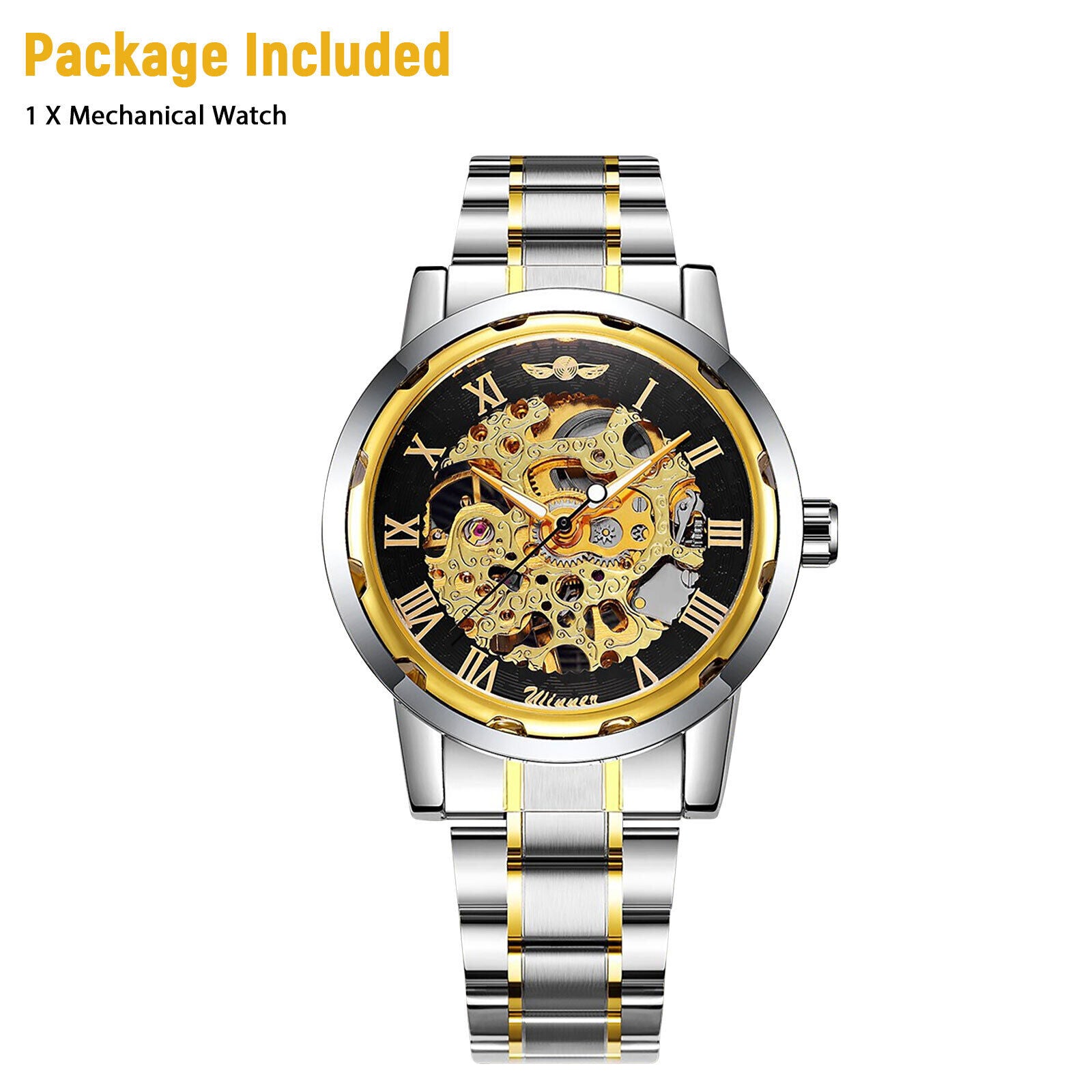 Men'S Luxury Watch Waterproof Stainless Steel Automatic Mechanical Wristwatch US